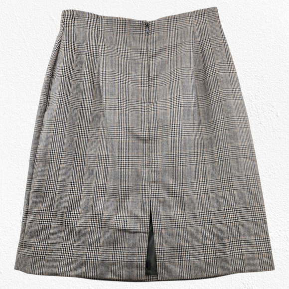Halston Gray Tan Glen Check Wool Plaid Tailored Straight A-Line Skirt Size 10 - Picture 9 of 9